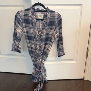 Abercrombie & Fitch Navy Plaid Ruffle Top